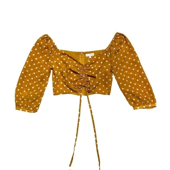 re:named Tops - Re:named Off the Shoulder Puffy Mid Sleeve Tan Crop Top | U.S. Woman’s Medium